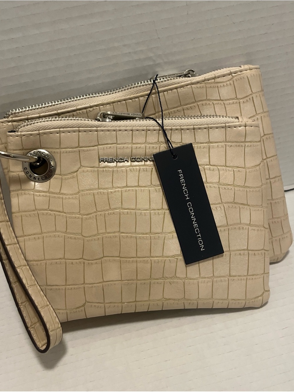 French Connection Cream Croc-Embossed Wristlet Clutch. MSRP $48 NWT